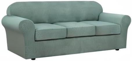 H.VERSAILTEX 4 Piece Stretch Sofa Covers for 3 Cushion Couch Covers for Living Room Furniture Slipcovers (Base Cover Plus 3 Seat Cushion Covers) Upgraded Thicker Jacquard Fabric (Sofa, Sage)