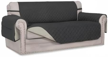 Easy-Going Sofa Slipcover Reversible Loveseat Sofa Cover Couch Cover for 2 Cushion Couch Furniture Protector with Elastic Straps for Pets Kids Dog Cat (Oversized Loveseat, Darkgray/Beige)