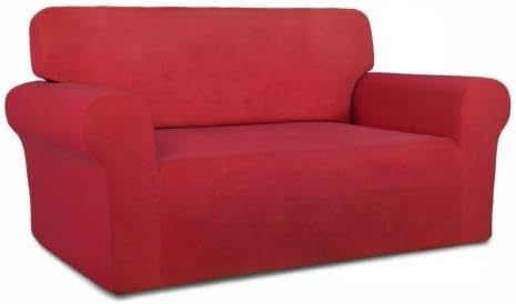 PureFit Super Stretch Sofa Slipcover – Spandex Non Slip Soft Couch Sofa Cover, Washable Furniture Protector with Non Skid Foam and Elastic Bottom for Kids, Pets （Loveseat, Red）