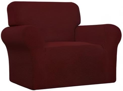 Easy-Going Stretch Chair Sofa Slipcover 1-Piece Couch Sofa Cover Furniture Protector Soft with Elastic Bottom for Kids, Pet. Spandex Jacquard Fabric Small Checks (Chair, Wine)