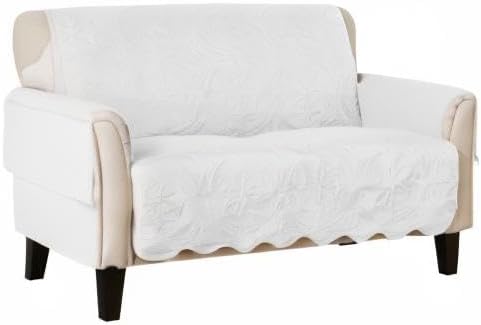 Great Bay Home Reversible Loveseat Cover - Washable Slipcover Furniture Protector with Elastic Straps - Perfect for Kids & Pets - Quilted & Stitched Detail (White/Sand)