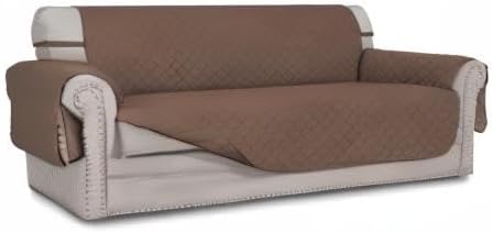 Easy-Going Reversible Couch Cover for 3 Cushion Couch Sofa Cover for Dogs Water Resistant Furniture Protector Cover with Foam Sticks Elastic Straps for Pet Cat (Sofa, Brown/Brown)
