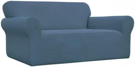 Easy-Going Stretch Oversized Loveseat Slipcover 1-Piece Sofa Cover Furniture Protector Couch Soft with Elastic Bottom for Kids Polyester Spandex Jacquard Fabric Small Checks Bluestone