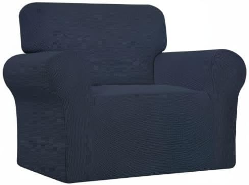 Easy-Going Stretch Chair Sofa Slipcover 1-Piece Couch Sofa Cover Furniture Protector Soft with Elastic Bottom for Kids, Pet. Spandex Jacquard Fabric Small Checks (Chair, Dark Blue)