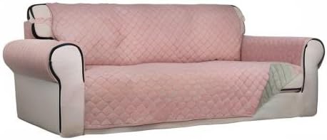 PureFit Reversible Quilted Sofa Cover, Water Resistant Slipcover Furniture Protector, Washable Couch Cover with Non Slip Foam and Elastic Straps for Kids, Dogs, Pets (X Large, Pink/Beige)