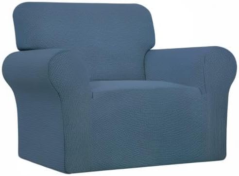 Easy-Going Stretch Oversized Chair Sofa Slipcover 1-Piece Couch Sofa Cover Furniture Protector Soft with Elastic Bottom for Kids Spandex Jacquard Fabric Small Checks Bluestone