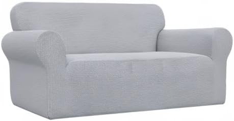 Easy-Going Stretch Loveseat Slipcover 1-Piece Sofa Cover Furniture Protector Couch Soft with Elastic Bottom for Kids Polyester Spandex Jacquard Fabric Small Checks (Loveseat, Silver Gray)