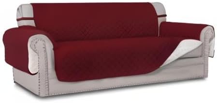 Easy-Going Reversible Oversized Couch Cover for 3 Cushion Couch Sofa Cover for Dogs Water Resistant Furniture Protector Cover with Foam Sticks for Pet (Oversized Sofa, Christmas Red/Ivory)