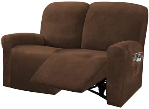 ULTICOR Reclining Love Seat Slipcover, 48" - 65" L, 6-Piece Velvet Stretch Loveseat Reclining Sofa Covers, 2 seat Love seat Recliner Cover, Thick, Soft, Washable (Chocolate)
