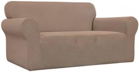 Easy-Going Stretch Loveseat Slipcover 1-Piece Sofa Cover Furniture Protector Couch Soft with Elastic Bottom for Kids Polyester Spandex Jacquard Fabric Small Checks (Loveseat, Camel)