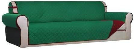 PureFit Reversible Quilted Sofa Cover, Water Resistant Slipcover Furniture Protector, Washable Couch Cover with Non Slip and Elastic Straps for Kids, Dogs, Pets (XX Large, Green/Red)
