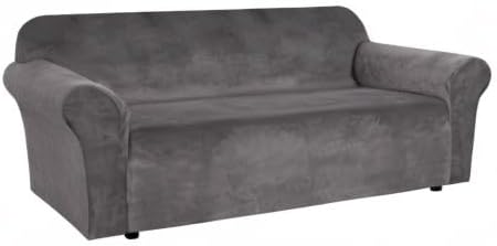H.VERSAILTEX Stretch Velvet Sofa Covers Large Couch Covers Sofa Slipcovers Furniture Protector Soft with Non Slip Elastic Bottom, Feature Thick Comfy Rich Velour (Extra Wide Sofa 98"-105", Gray)