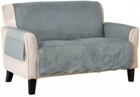 Great Bay Home Reversible Loveseat Cover - Washable Slipcover Furniture Protector with Elastic Straps - Perfect for Kids & Pets - Quilted & Stitched Detail (Mirage Gray/Flax)