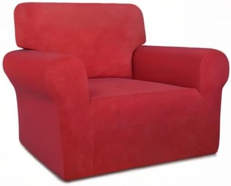 PureFit Super Stretch Chair Sofa Slipcover – Spandex Non Slip Soft Couch Sofa Cover, Washable Furniture Protector with Non Skid Foam and Elastic Bottom for Kids, Pets （Chair, Red）