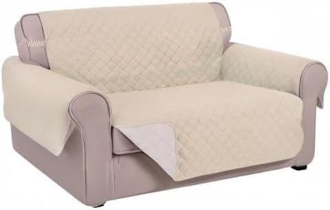U-NICE HOME Loveseat Sofa Cover Reversible Couch Covers for 2 Cushion Couch for Dogs Furniture Protector Cover with Elastic Straps Water Resistant(Loveseat Small, Sand/Beige)