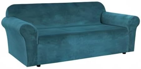 H.VERSAILTEX Stretch Velvet Sofa Covers for 3 Cushion Couch Covers Sofa Slipcovers Furniture Protector Soft with Non Slip Elastic Bottom, Crafted from Thick Comfy Rich Velour (Sofa 72'-90', Deep Teal)