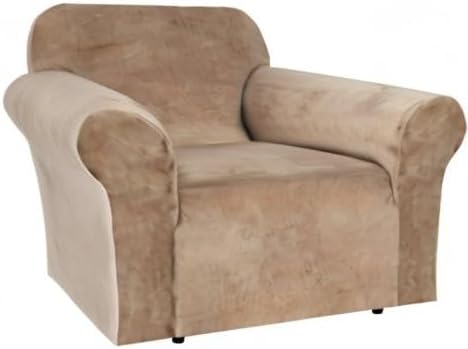 H.VERSAILTEX Stretch Velvet Armchair Cover Couch Covers 1 Cushion Chair Slipcover for Living Room Furniture Cover Crafted from Thick Comfy Rich Velour (Chair 31"-49", Camel)