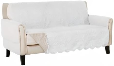 Great Bay Home Reversible Sofa Cover - Washable Slipcover Furniture Protector with Elastic Straps - Perfect for Kids & Pets - Quilted & Stitched Detail (White/Sand)