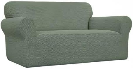 Easy-Going Stretch Oversized Loveseat Slipcover 1-Piece Sofa Cover Furniture Protector Couch Soft with Elastic Bottom for Kids Polyester Spandex Jacquard Fabric Small Checks Greyish Green