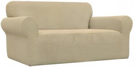 Easy-Going Stretch Oversized Loveseat Slipcover 1-Piece Sofa Cover Furniture Protector Couch Soft with Elastic Bottom for Kids Polyester Spandex Jacquard Fabric Small Checks Beige