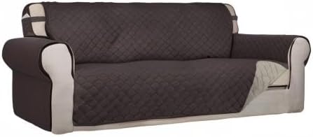 PureFit Reversible Quilted Sofa Cover, Water Resistant Slipcover Furniture Protector, Washable Couch Cover with Non Slip and Elastic Straps for Kids, Dogs, Pets (Sofa, Chocolate/Beige)