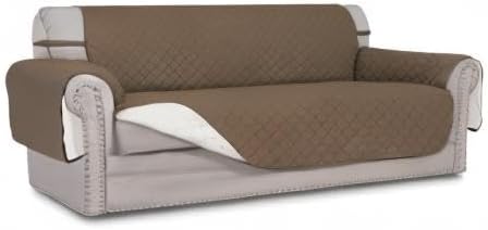 Easy-Going 4 Seater Sofa Slipcover Reversible Sofa Cover Water Resistant Couch Cover with Foam Sticks Elastic Straps Furniture Protector for Pets Children Dog Cat (XX-Large, Camel/Ivory)