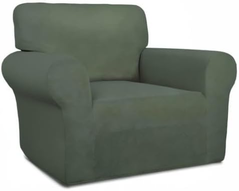 PureFit Super Stretch Chair Sofa Slipcover – Spandex Non Slip Soft Couch Sofa Cover, Washable Furniture Protector with Non Skid Foam and Elastic Bottom for Kids, Pets （Chair, Grayish Green）
