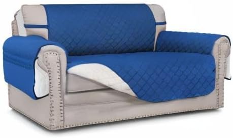 Easy-Going Reversible Loveseat Couch Cover for 2 Cushion Couch Sofa Cover for Dogs Water Resistant Furniture Protector with Foam Sticks Elastic Straps for Pet (Loveseat, Blue/Ivory)
