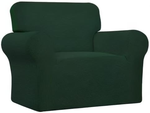 Easy-Going Stretch Chair Sofa Slipcover 1-Piece Couch Sofa Cover Furniture Protector Soft with Elastic Bottom for Kids, Pet. Spandex Jacquard Fabric Small Checks (Chair, Dark Green)
