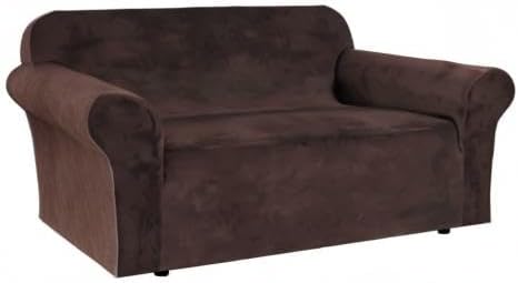 H.VERSAILTEX Stretch Velvet Loveseat Covers for 2 Cushion Couch Covers for Living Room Sofa Covers Slipcovers with Non Slip Straps Bottom, Ultra Thick Comfy Velour (Width 58"-72", Chocolate)