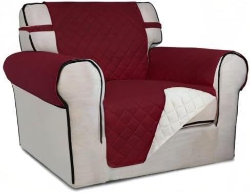 PureFit Reversible Quilted Sofa Cover, Water Resistant Slipcover Furniture Protector, Washable Couch Cover with Non Slip and Elastic Straps for Kids, Pets (Chair, Red/Ivory)