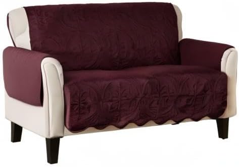 Great Bay Home Reversible Loveseat Cover - Washable Slipcover Furniture Protector with Elastic Straps - Perfect for Kids & Pets - Quilted & Stitched Detail (Wine/Light Grey)
