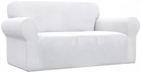 Easy-Going Stretch Loveseat Slipcover 1-Piece Sofa Cover Furniture Protector Couch Soft with Elastic Bottom for Kids Polyester Spandex Jacquard Fabric Small Checks (Loveseat, Snow White)