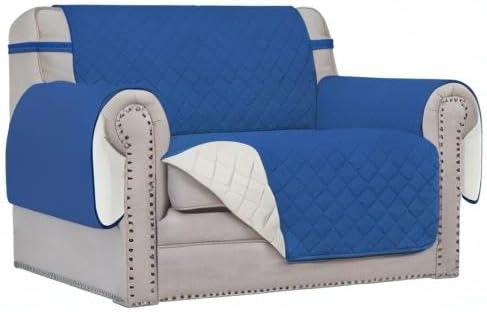 Easy-Going Oversized Chair Sofa Slipcover Reversible Sofa Cover Water Resistant Couch Cover Furniture Protector Cover with Elastic Straps for Pets Dog (Oversized Chair, Blue/Ivory)