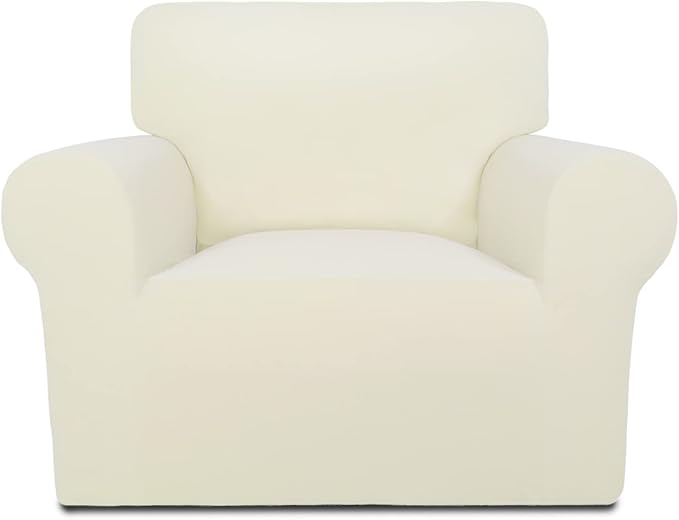 PureFit Super Stretch Chair Sofa Slipcover – Non Slip Soft Couch Sofa Cover, Washable Furniture Protector with Non Skid Foam and Elastic Bottom for Kids, Pets （Chair, Ivory）