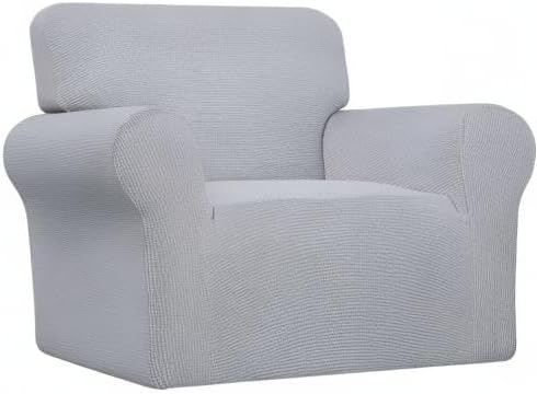 Easy-Going Stretch Chair Sofa Slipcover 1-Piece Couch Sofa Cover Furniture Protector Soft with Elastic Bottom for Kids, Pet. Spandex Jacquard Fabric Small Checks (Chair, Silver Gray)