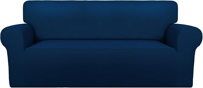 PureFit Super Stretch Sofa Slipcover – Spandex Non Slip Soft Couch Sofa Cover, Washable Furniture Protector with Non Skid Foam and Elastic Bottom for Kids, Pets (Oversized Loveseat, Navy)