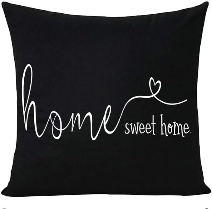 MFGNEH Home Sweet Home Quotes Farmhouse Pillow Covers 18x18 Inch,Farmhouse Decorative Lumbar Throw Pillow Case Cushion Cover,Housewarming Gift,Black