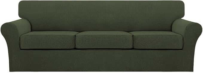 Turquoize 4 Piece Sofa Covers for 3 Cushion Couch Sofa Slipcover Soft Couch Cover for Dogs-Washable Sofa Furniture Covers with 3 Individual Large Cushion Covers (XL Sofa, Olive)