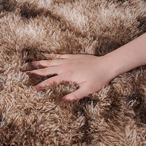 Runner Rugs for Bedroom, 2x6 Fluffy Throw Area Rug Non Slip for Bedside Dorm Hallways, Long Soft Shag Carpet for Nursery Living Room, Tie-Dyed Brown