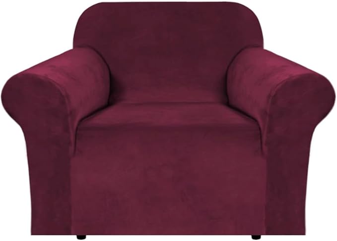 H.VERSAILTEX Stretch Velvet Armchair Cover Couch Covers 1 Cushion Chair Slipcover for Living Room Furniture Cover Crafted from Thick Comfy Rich Velour (Chair 31"-49", Burgundy)