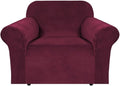 H.VERSAILTEX Stretch Velvet Armchair Cover Couch Covers 1 Cushion Chair Slipcover for Living Room Furniture Cover Crafted from Thick Comfy Rich Velour (Chair 31"-49", Burgundy)