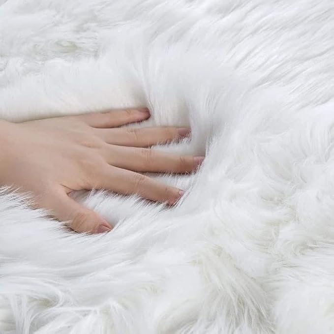 ORINOVA White Round Rugs 6.6ft Large Faux Sheepskin Washable Fur Area Rugs for Living Room Circle Shag Rugs for Bedroom Boho Nursery Rug