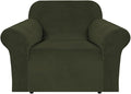 H.VERSAILTEX Stretch Velvet Armchair Cover Couch Covers 1 Cushion Chair Slipcover for Living Room Furniture Cover Crafted from Thick Comfy Rich Velour (Chair 31"-49", Olive)