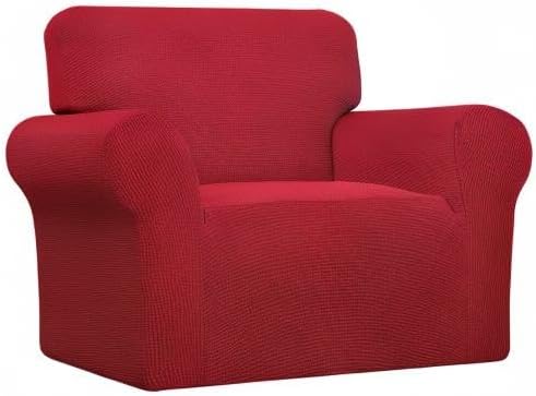 Easy-Going Stretch Chair Sofa Slipcover 1-Piece Couch Sofa Cover Furniture Protector Soft with Elastic Bottom for Kids, Pet. Spandex Jacquard Fabric Small Checks (Chair, Christmas Red)