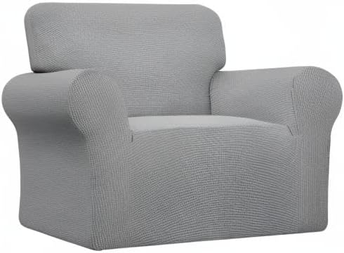 Easy-Going Stretch Oversized Chair Sofa Slipcover 1-Piece Couch Sofa Cover Furniture Protector Soft with Elastic Bottom for Kids Spandex Jacquard Fabric Small Checks Light Gray