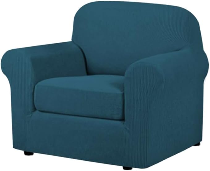 H.VERSAILTEX 2-Pieces Armchair Cover Chair Slipcovers with Arms Furniture Protector Cover Fit Armchair Width Up to 47 Inch, Jacquard Spandex Couch Covers Armchair Slipcover - Deep Teal, Chair