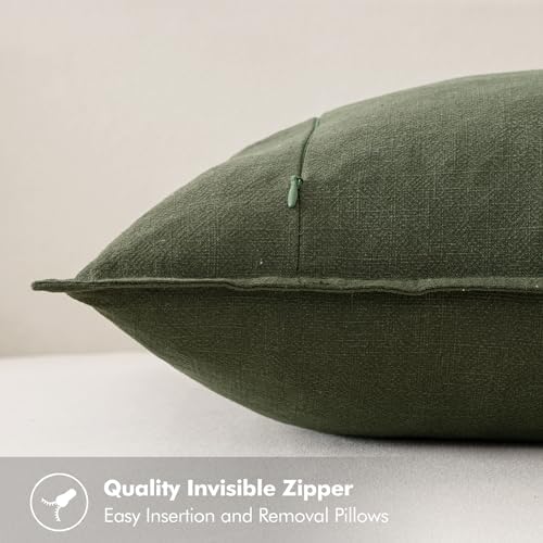 MIULEE Neutral Green/Brown Linen Pillow Covers Pack of 4 Decorative Natural Solid Throw Pillow Covers Soft Accent Boho Farmhouse Couch Pillowcases Spring Decors for Living Room Bed Sofa 24x24 Inch