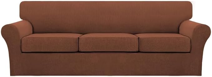Turquoize 4 Piece Sofa Covers for 3 Cushion Couch Sofa Slipcover Soft Couch Cover for Dogs Washable Furniture Cover with 3 Individual Large Cushion Covers Feature Fabric (Large Sofa, Caramel)