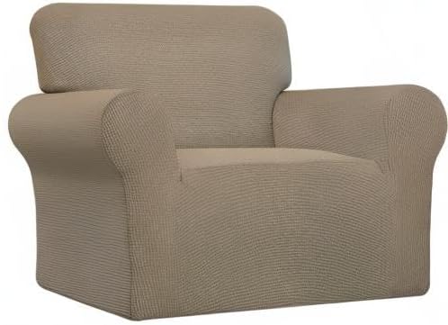 Easy-Going Stretch Chair Sofa Slipcover 1-Piece Couch Sofa Cover Furniture Protector Soft with Elastic Bottom for Kids, Pet. Spandex Jacquard Fabric Small Checks (Chair, Natural)